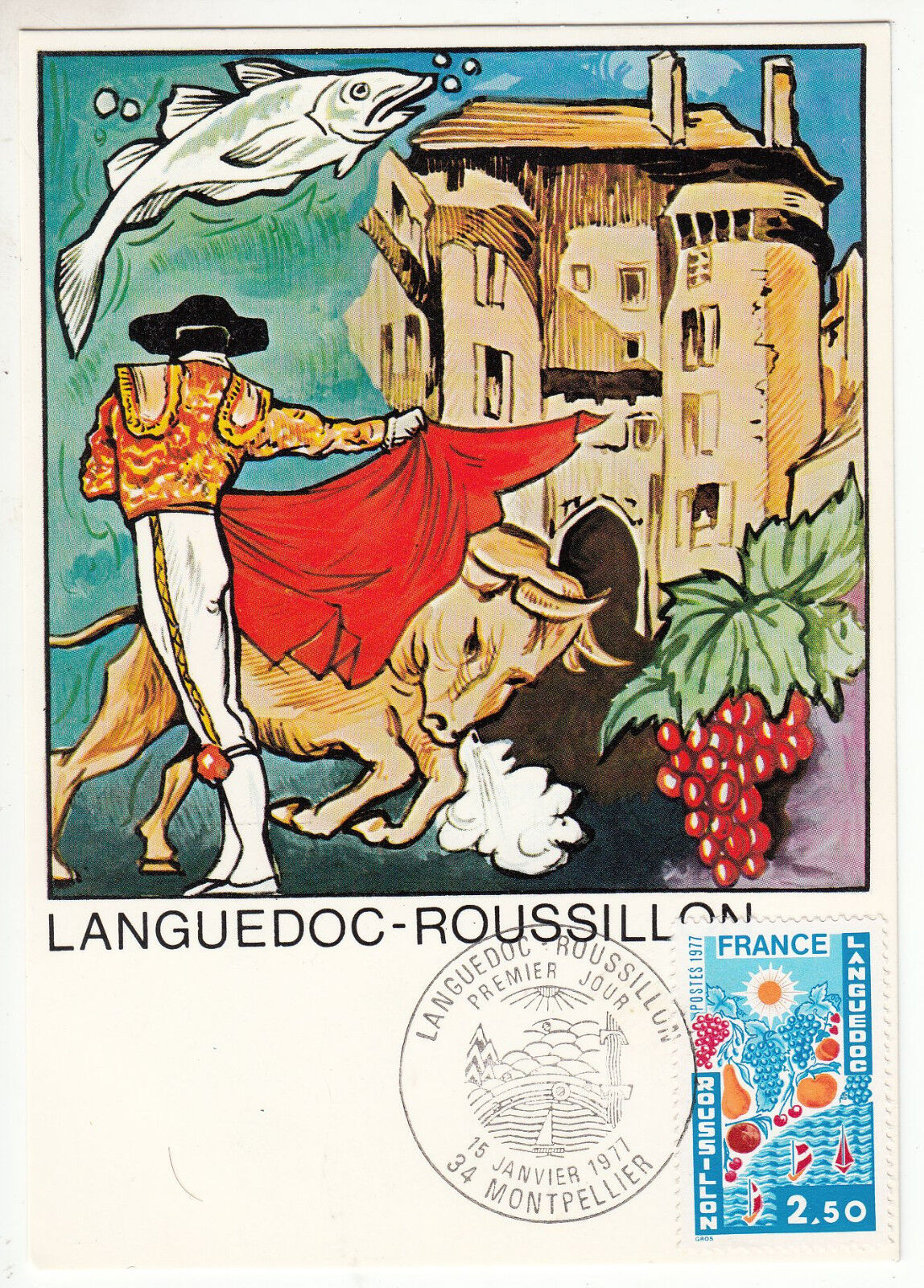 CARTE MAXIMUM FDC 1977 TIMBRE N 1918 LANGUDOC ROUSSILLON 401424186142