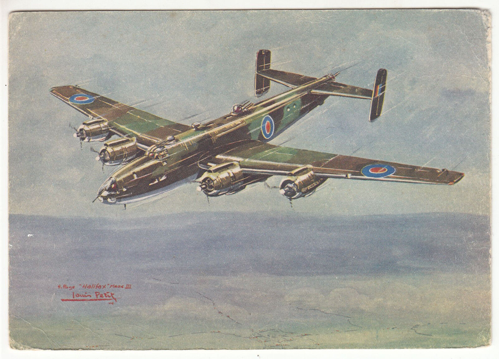 CARTE POSTALE AVION HANDLEY PAGE HALIFAX MARK III ILLUSTRATEUR LOUIS PETIT 123429569062