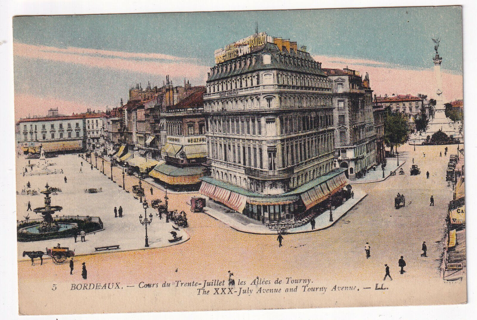 CARTE POSTALE BORDEAUX COURS DU TRENTE JUILLET ET LES ALLEES DE TOURNY 1919 125154057692