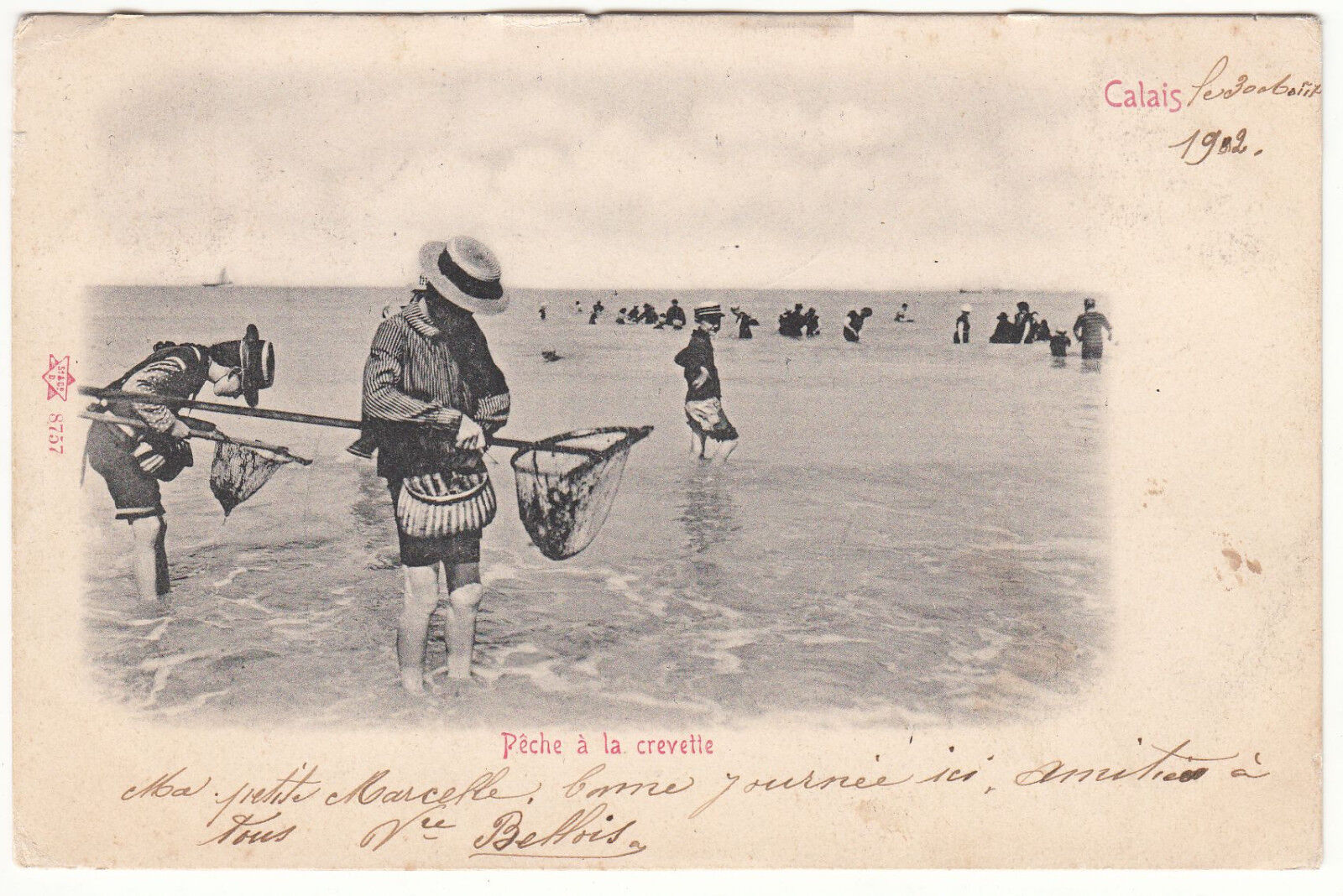 CARTE POSTALE CALAIS PECHE A LA CREVETTE 1902 122898390322