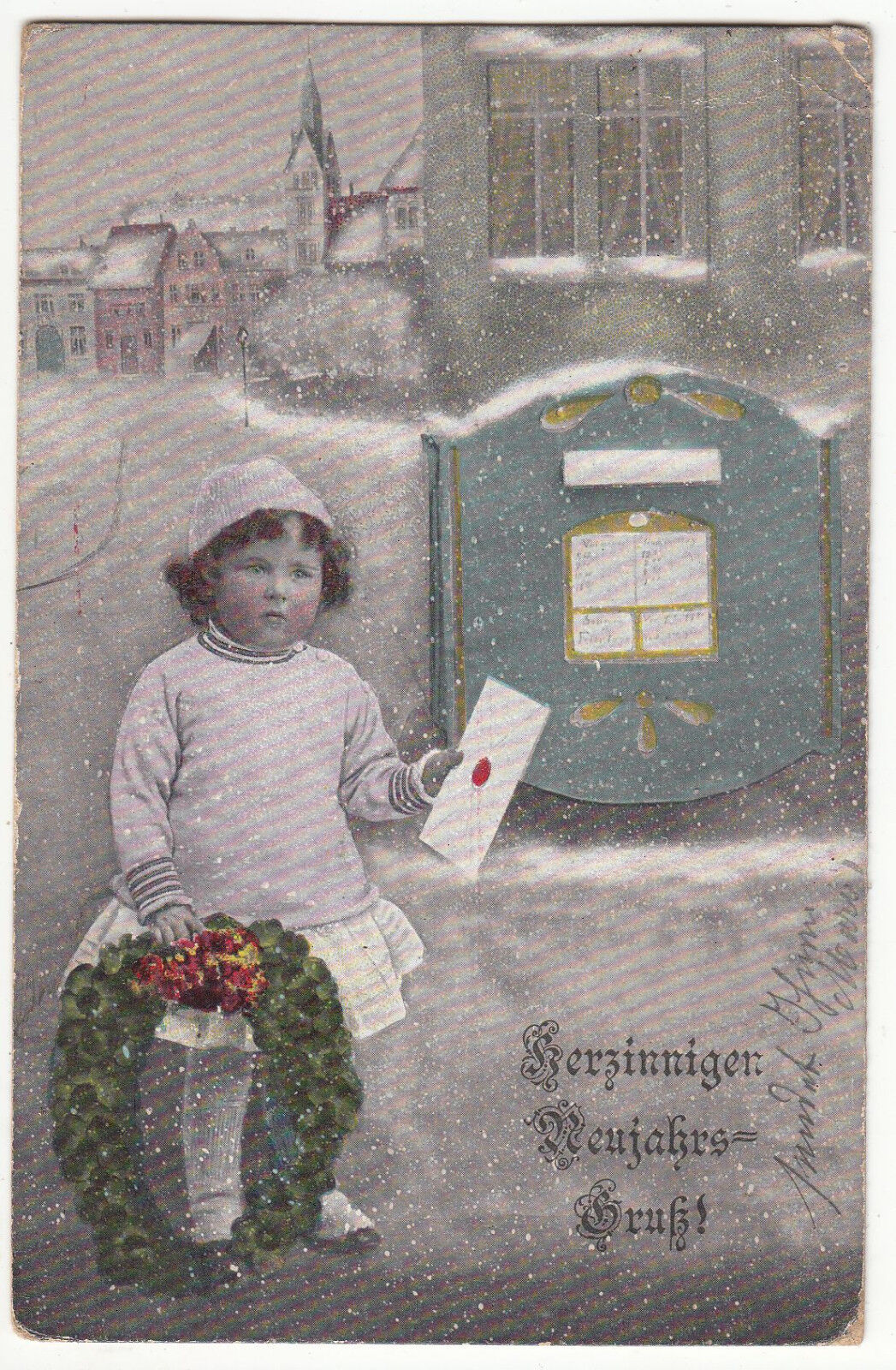 CARTE POSTALE FANTAISIE ALLEMAGNE ENFANT DEPOSANT UNE LETTRE DANS LA NEIGE 401241080162