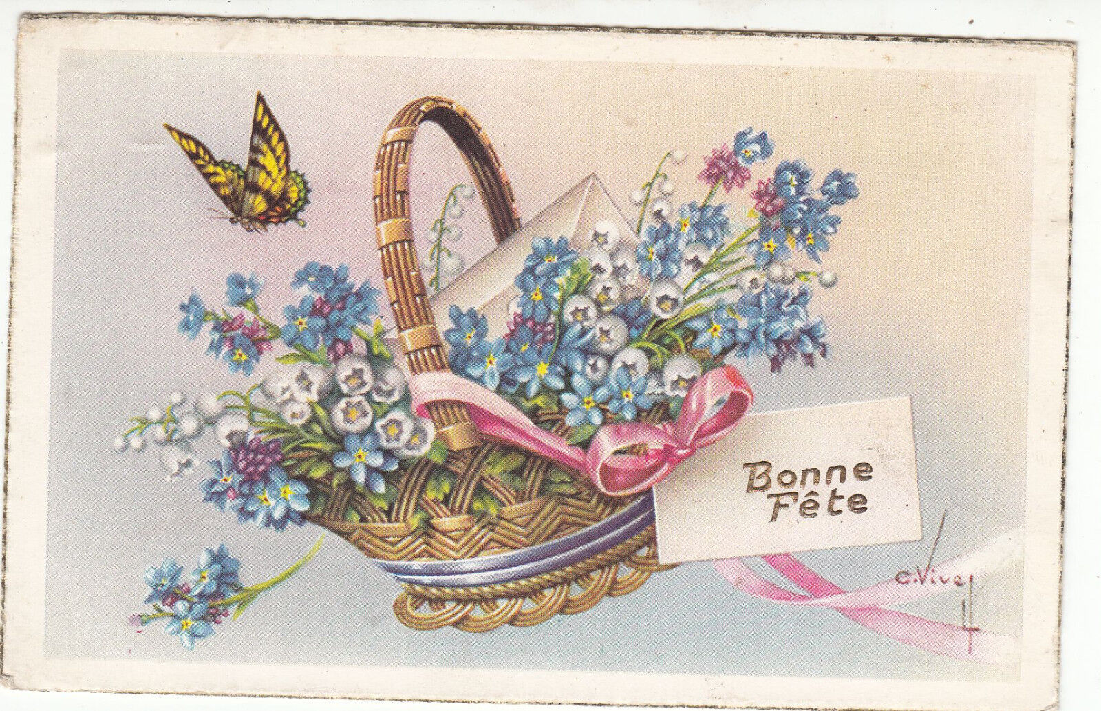 CARTE POSTALE FANTAISIE BOUQUET DE FLEURS ILLUSTRATEUR BONNE FETE 401475611122