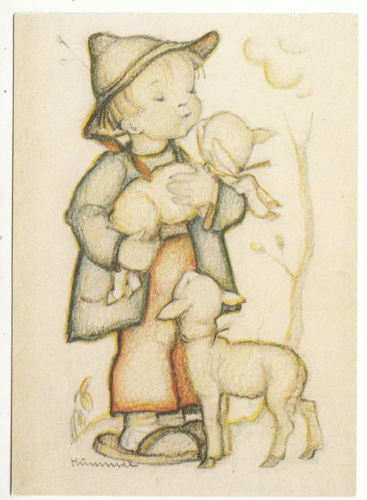 CARTE POSTALE ILLUSTRATEUR HUMMEL N° 204 THE LITTLE SHEPHERD ENFANT AGNEAU