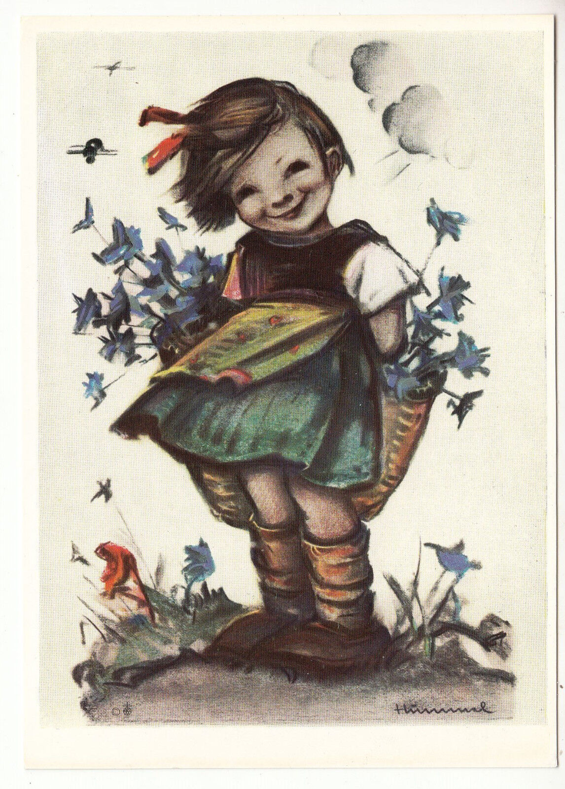 CARTE POSTALE ILLUSTRATEUR HUMMEL N 5203 ENFANT FILLE FLEURS DANS UN PANIER 122933201562