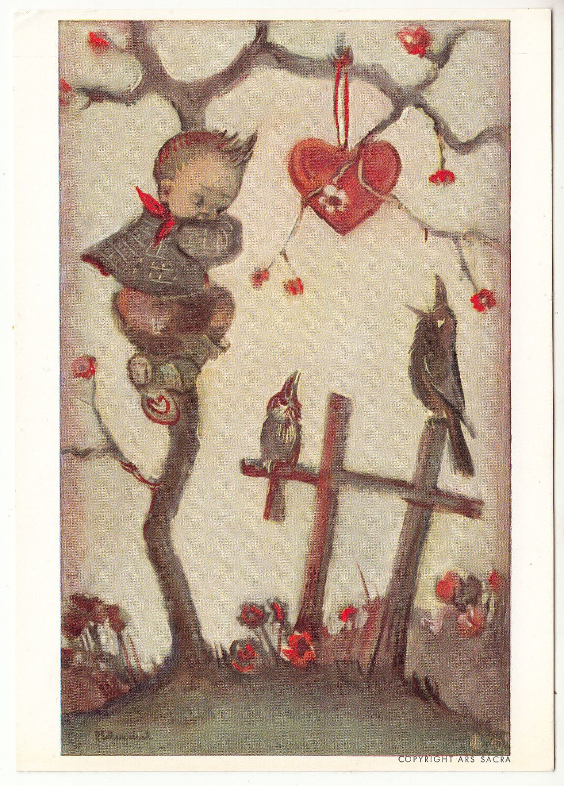 CARTE POSTALE ILLUSTRATEUR HUMMEL N 5434 ENFANT COEUR DANS L ARBRE CORBEAU 122931313462