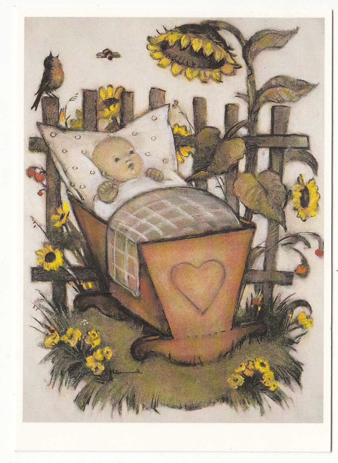 CARTE POSTALE ILLUSTRATEUR HUMMEL N 621108 KIND IN DER WIEGE SUNFLOWER SHADE 122941861922