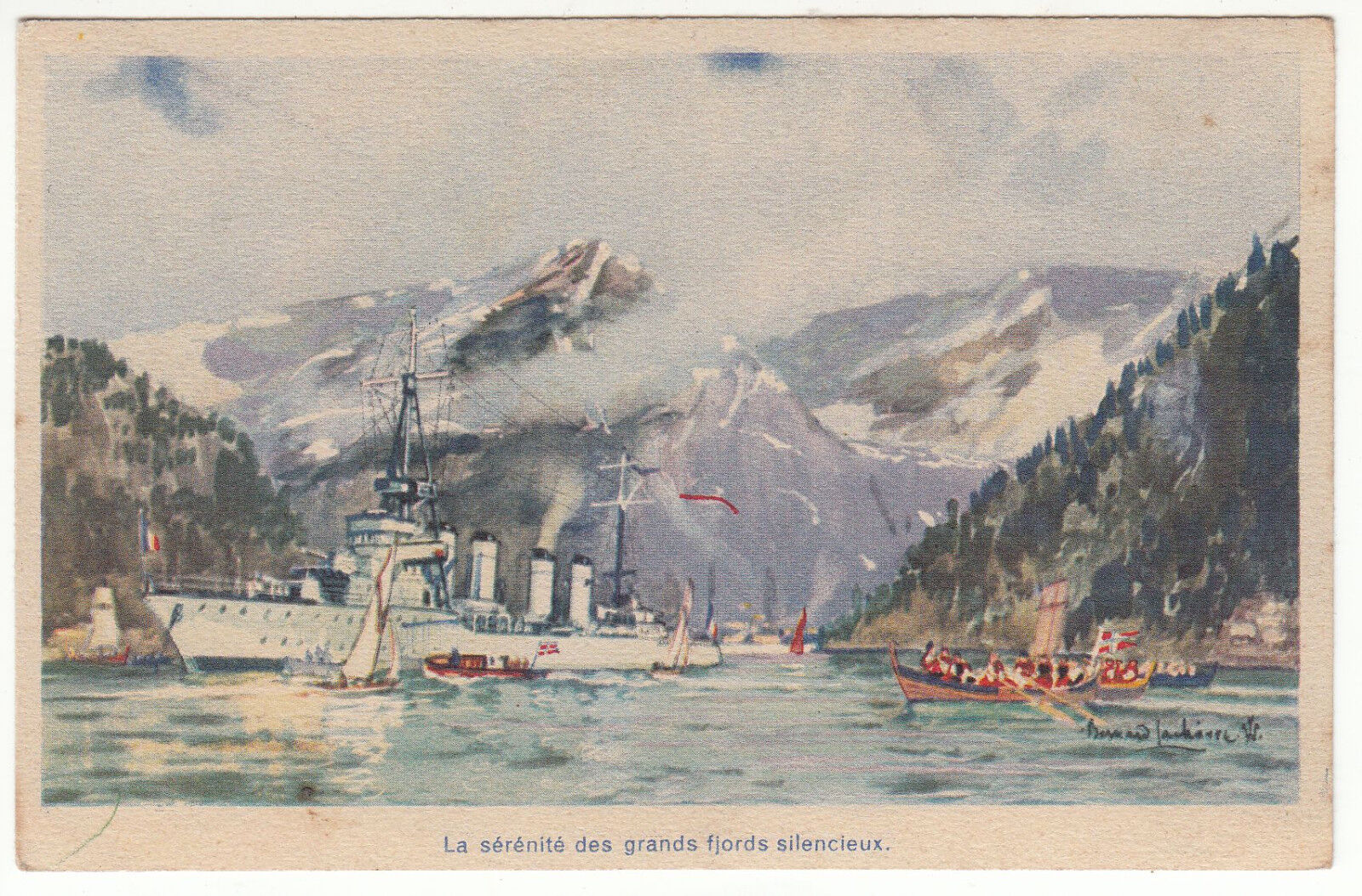 CARTE POSTALE LA SERENITE GRANDS FJORD SILENCIEUX CONTRE TORPILLEUR LION NORVEGE 401548483342