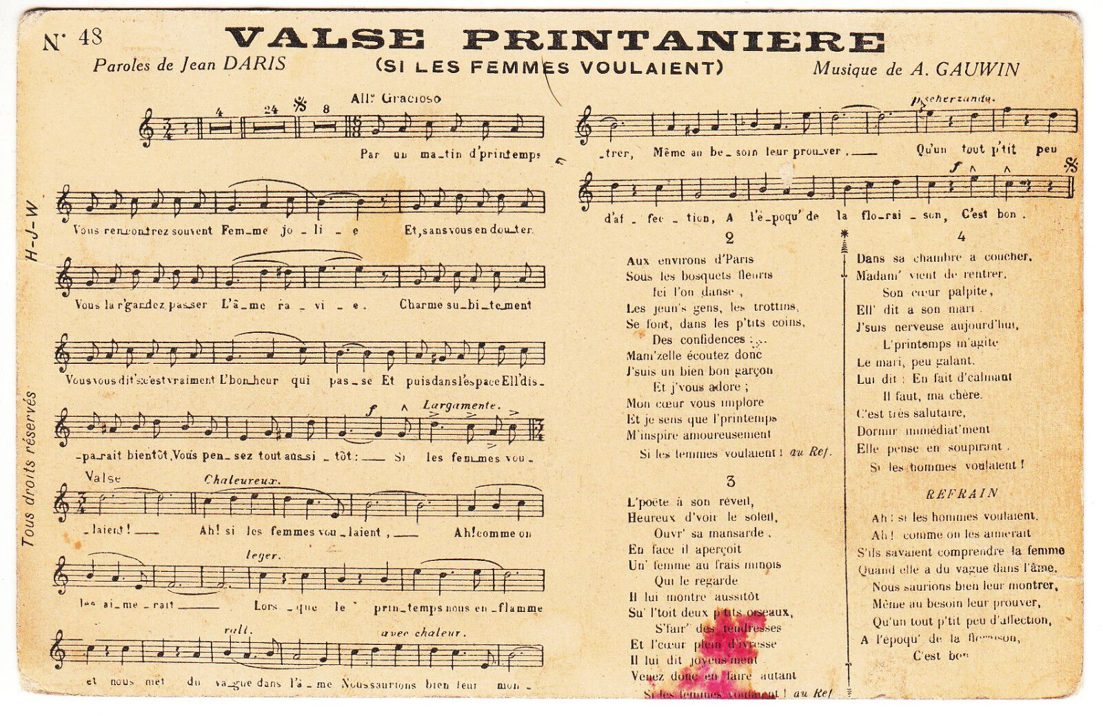 CARTE POSTALE PARTITION DE MUSIQUE VALSE PRINTANIERE SI LES FEMMES VOULAIENT 122207302212