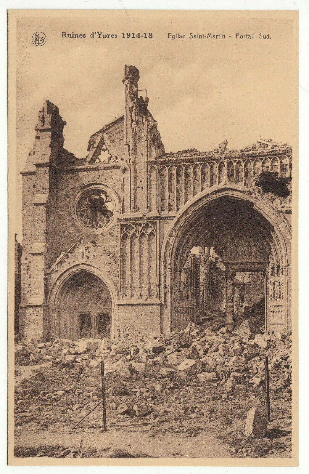 CARTE POSTALE RUINES D YPRES 14 18 EGLISE SAINT MARTIN PORTAIL SUD 124011748962