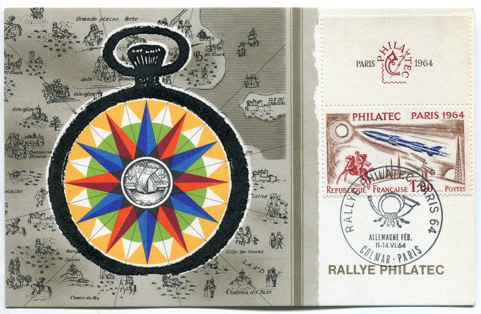 CARTE RALLYE PHILATEC COLMAR PARIS 1964 AVEC VIGNETTE 400468528362