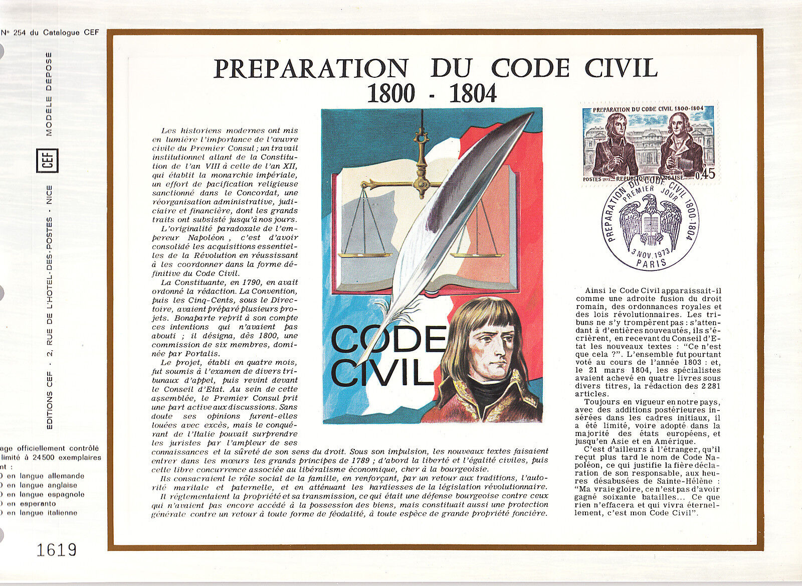 DOCUMENT CEF PREMIER JOUR 1973 PREPARATION DU CODE CIVIL 121072666792