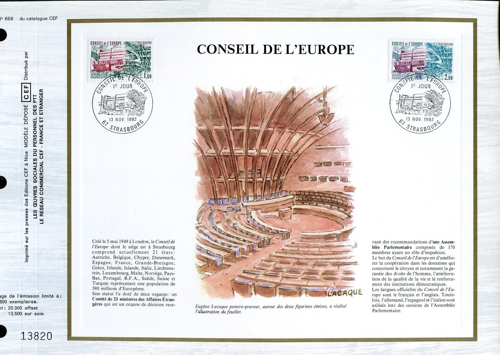 DOCUMENT CEF PREMIER JOUR 1982 TIMBRE SERVICE N 73 74 CONSEIL DE L EUROPE 123176596212