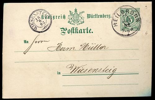 ENTIER POSTALE WURTTEMBERG HEIL BRONN 1892 110649200262