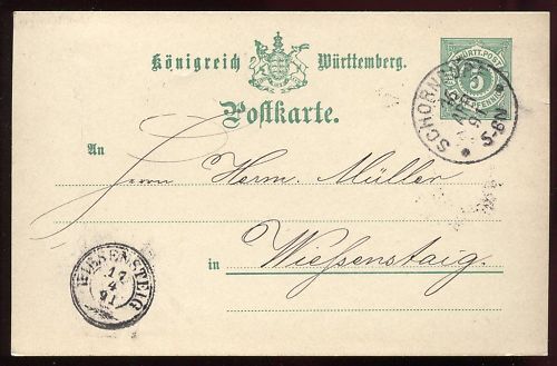 ENTIER POSTALE WURTTEMBERG SCHORNDURF 1891 120685005532