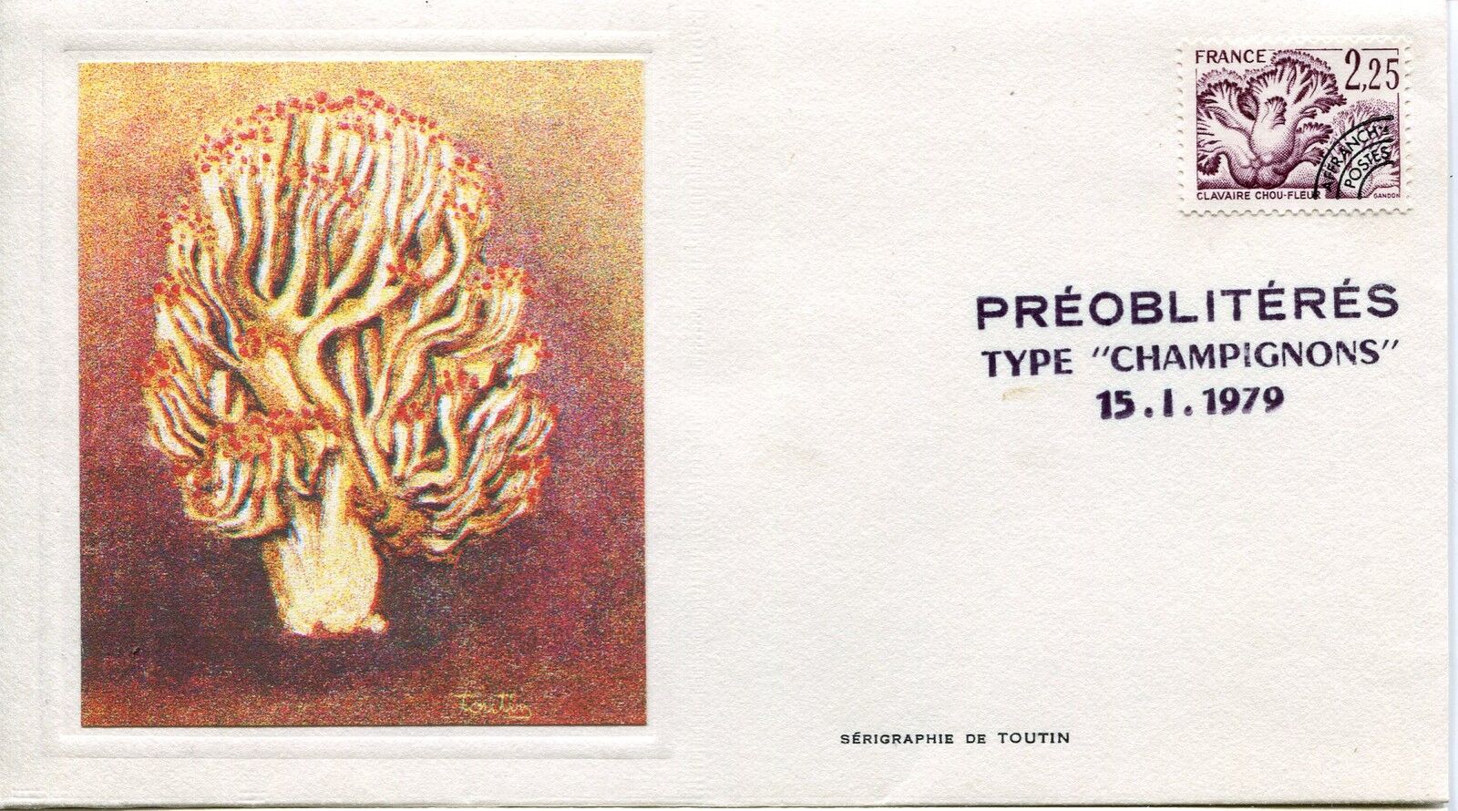 ESSAIE SERIGRAPHIE DE TOUTIN PREMIER JOUR 1979 PREOBLITERE CHAMPIGNON 400789422962