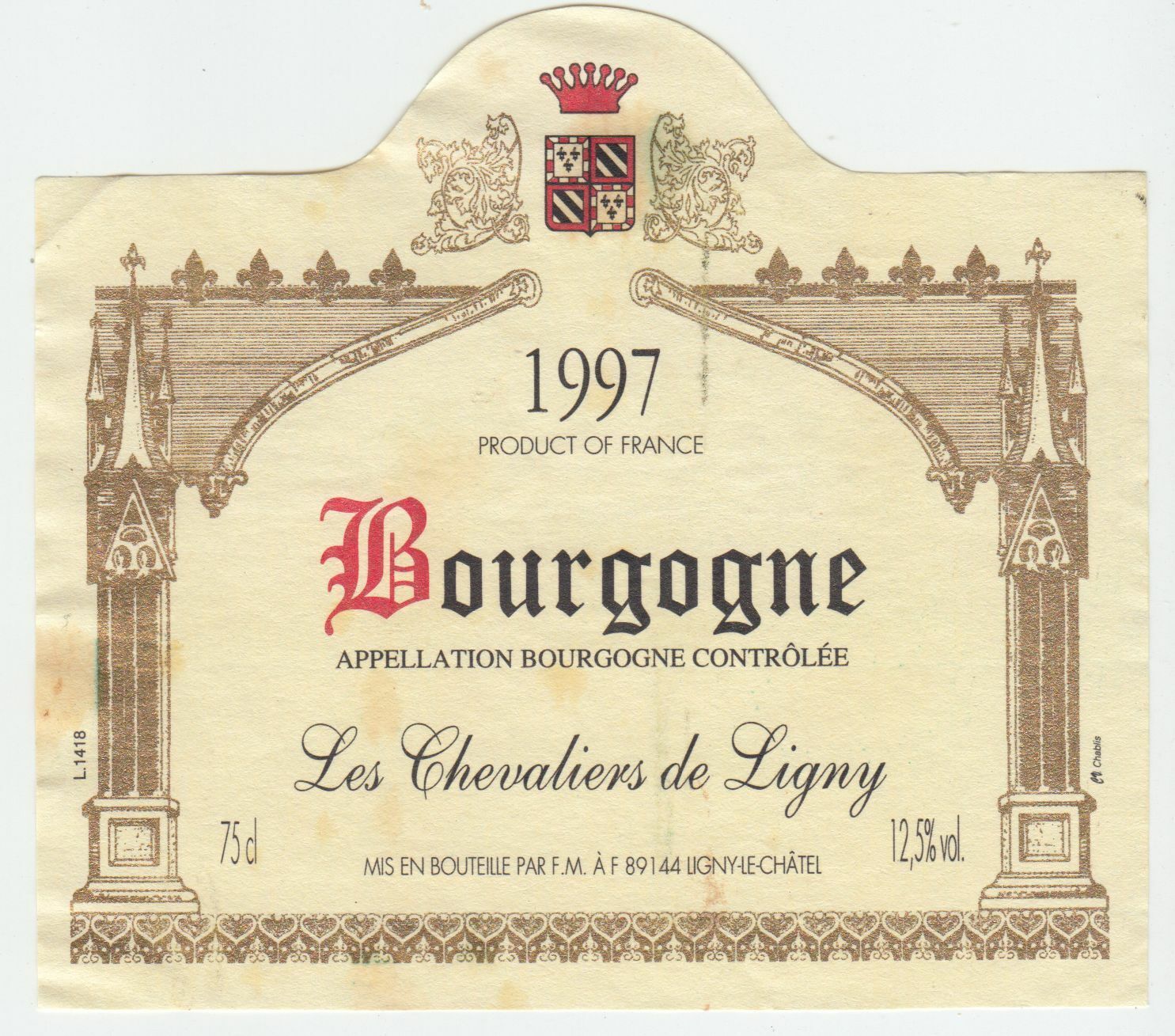 ETIQUETTE DE VIN BOURGOGNE 1997 LES CHEVALIERS DE LIGNY 402673357262