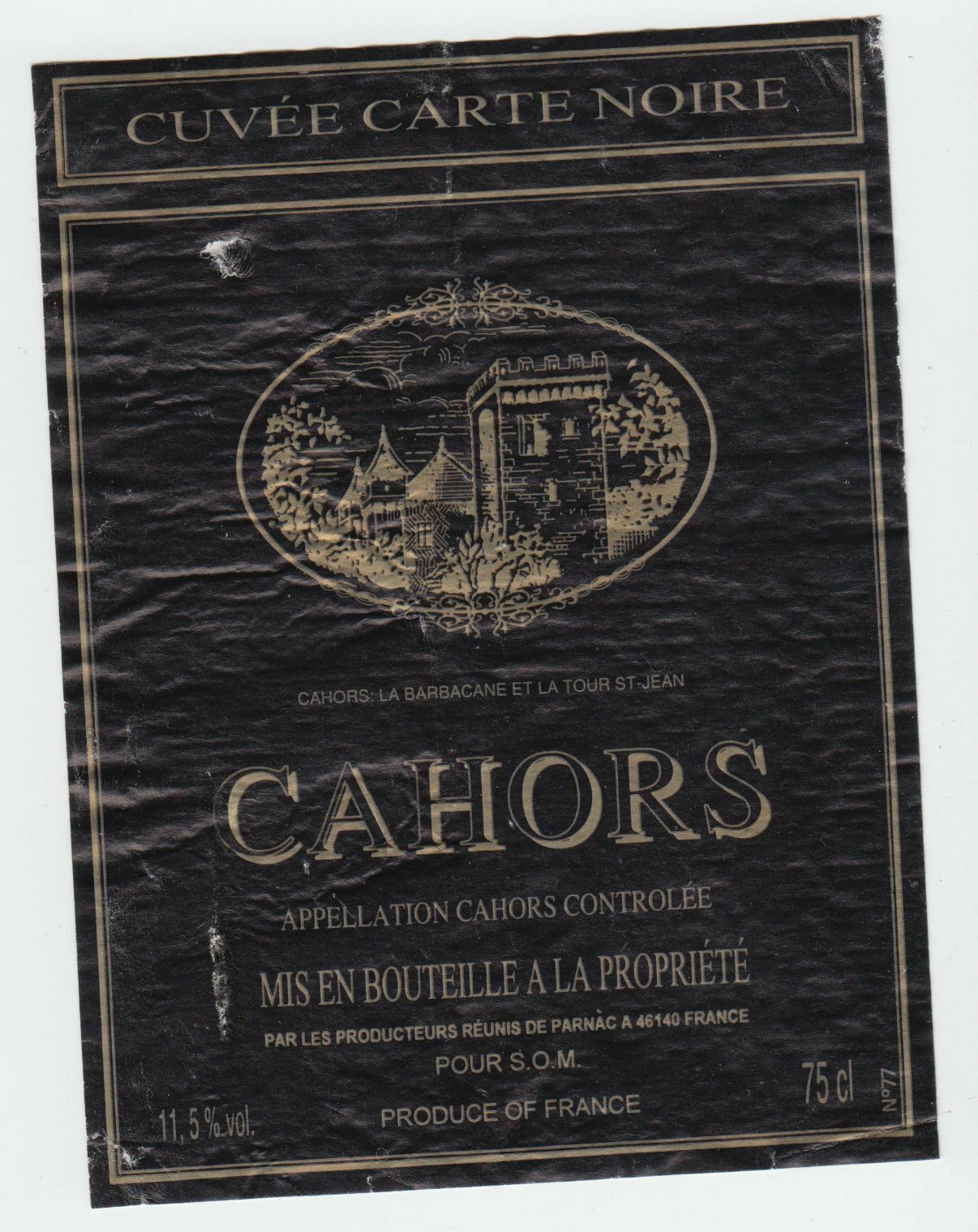 ETIQUETTE DE VIN CAHORS CUVEE CARTE NOIR 124552112052