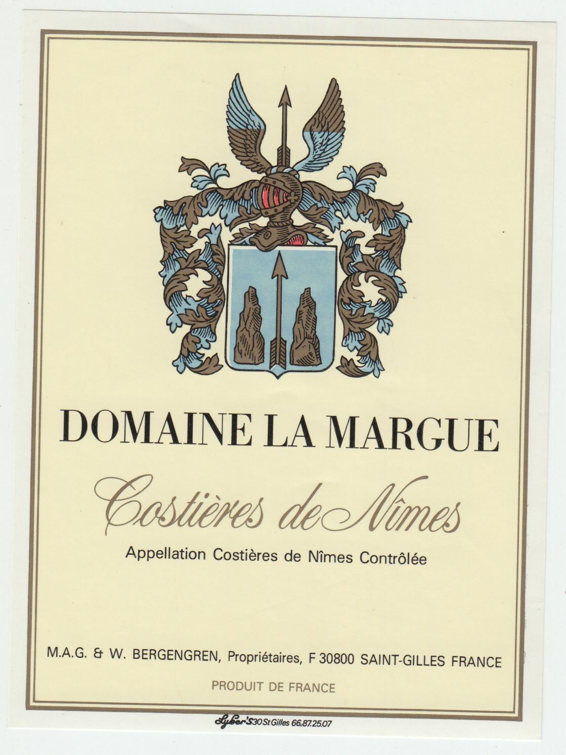 ETIQUETTE DE VIN COSTIERES DE NIMES DOMAINE LA MARGUE 402669072092