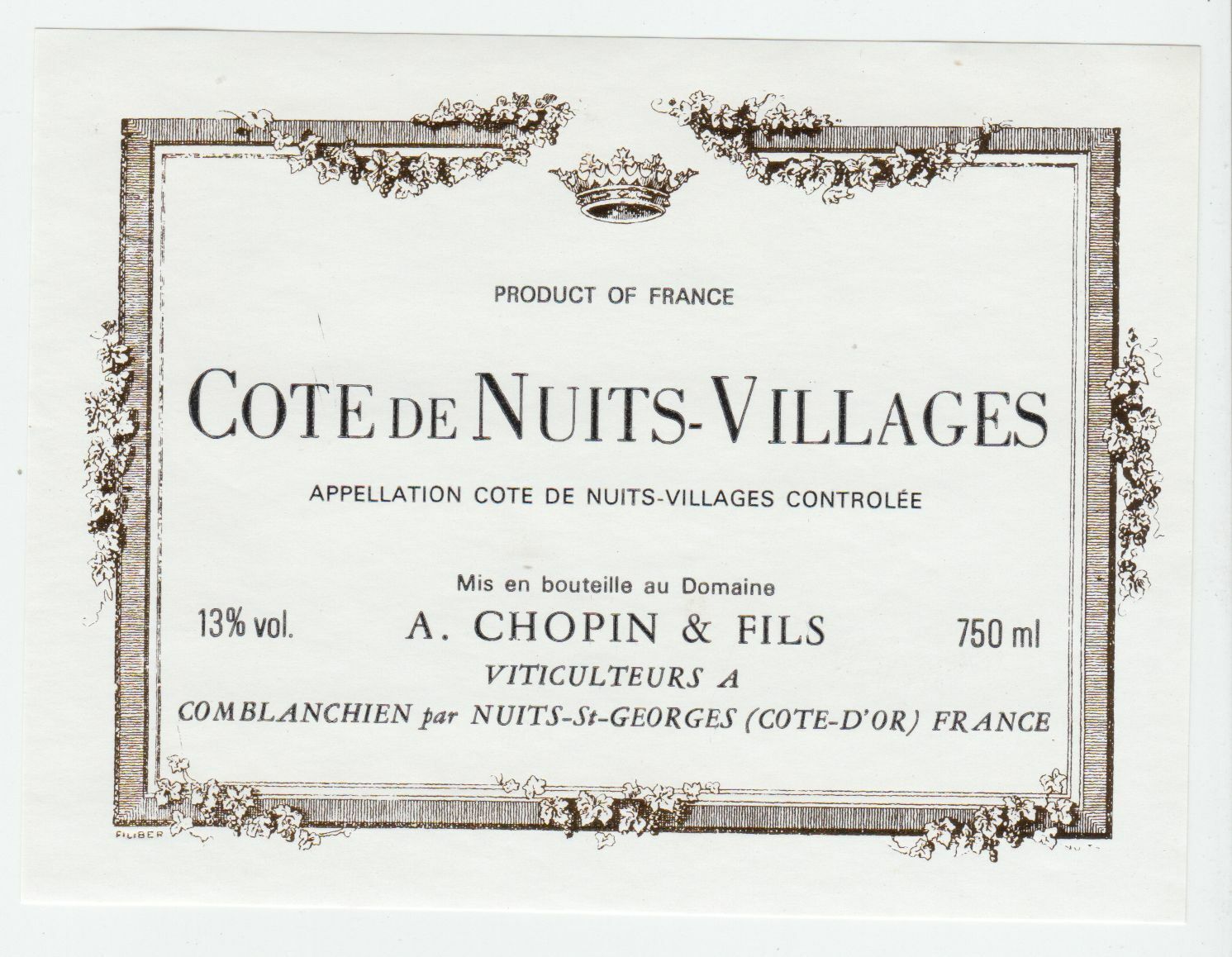 ETIQUETTE DE VIN COTE DE NUITS VILLAGES 124552112042