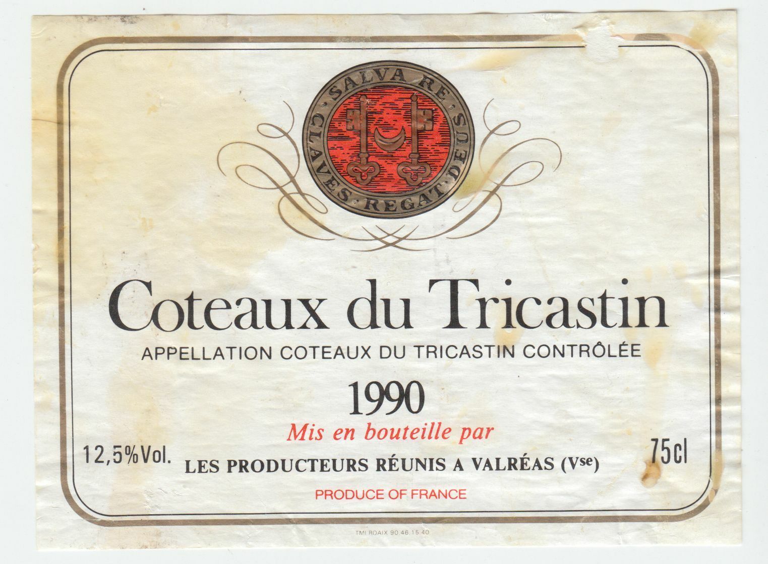 ETIQUETTE DE VIN COTEAUX DU TRICASTIN 1990 402581825552