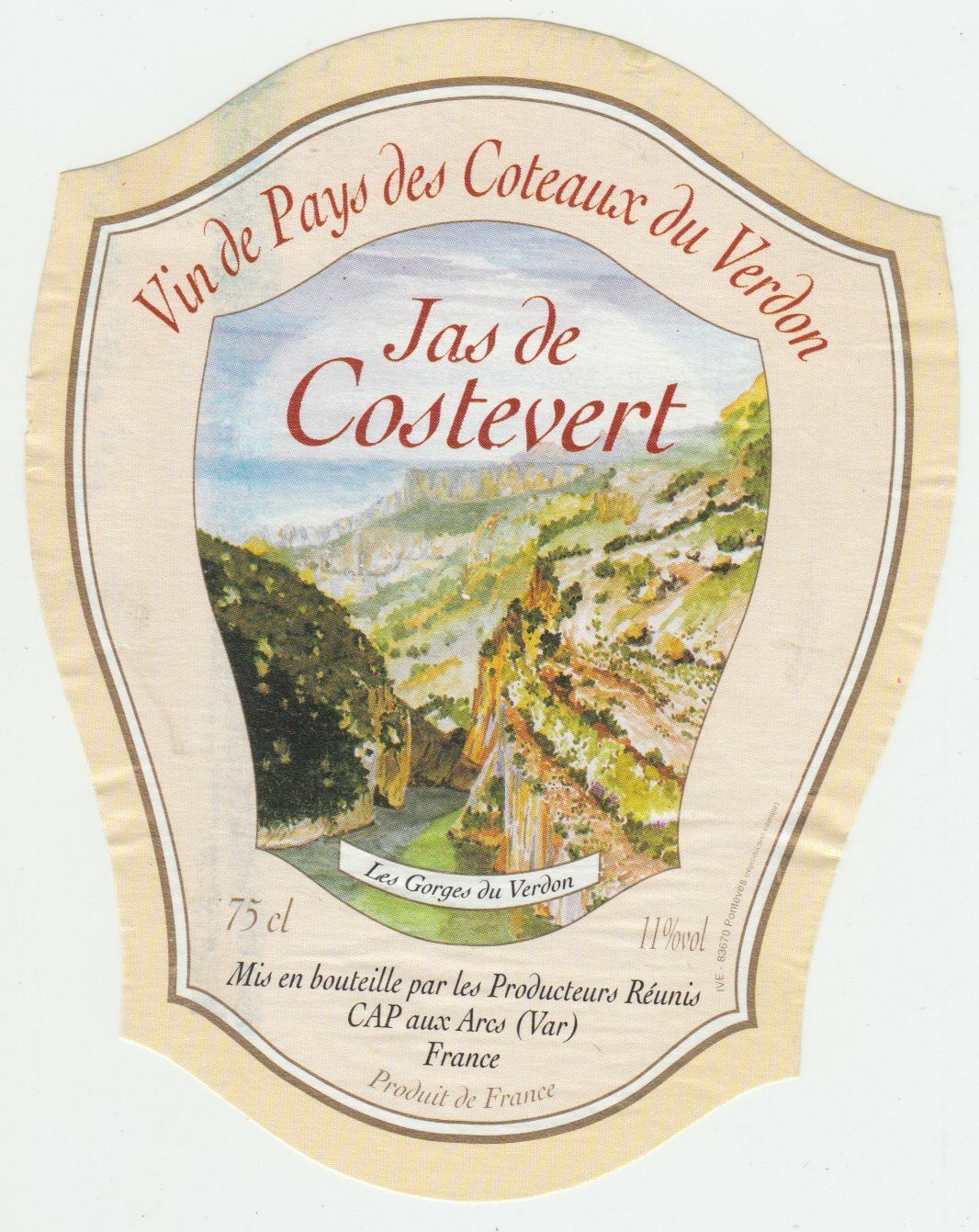 ETIQUETTE DE VIN COTEAUX DU VERDON JAS DE COSTEVERT 402689167282