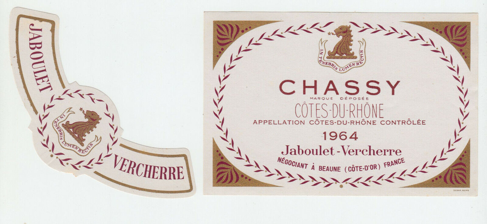 ETIQUETTE DE VIN COTES DU RHONE 1964 CHASSY JABOULET VERCHERRE 124461944672