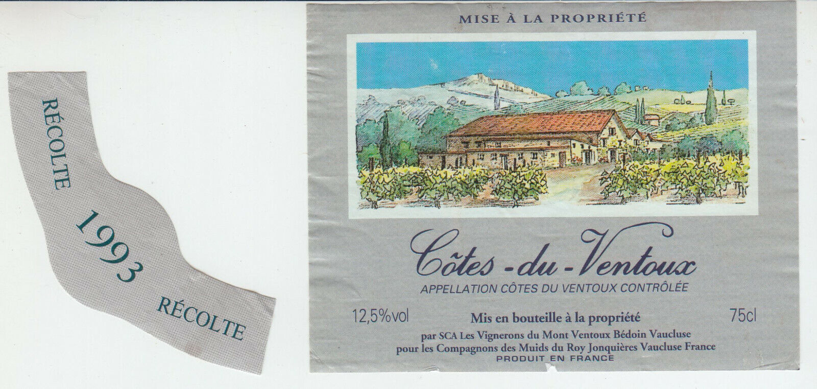 ETIQUETTE DE VIN COTES DU VENTOUX 1993 124461948542