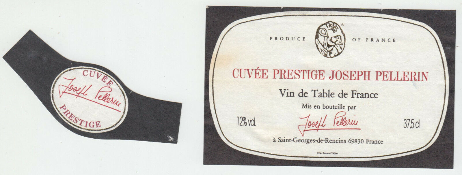 ETIQUETTE DE VIN CUVEE PRESTIGE JOSEPH PELLERIN A SAINT GEORGES DE RENEINS 124438229382