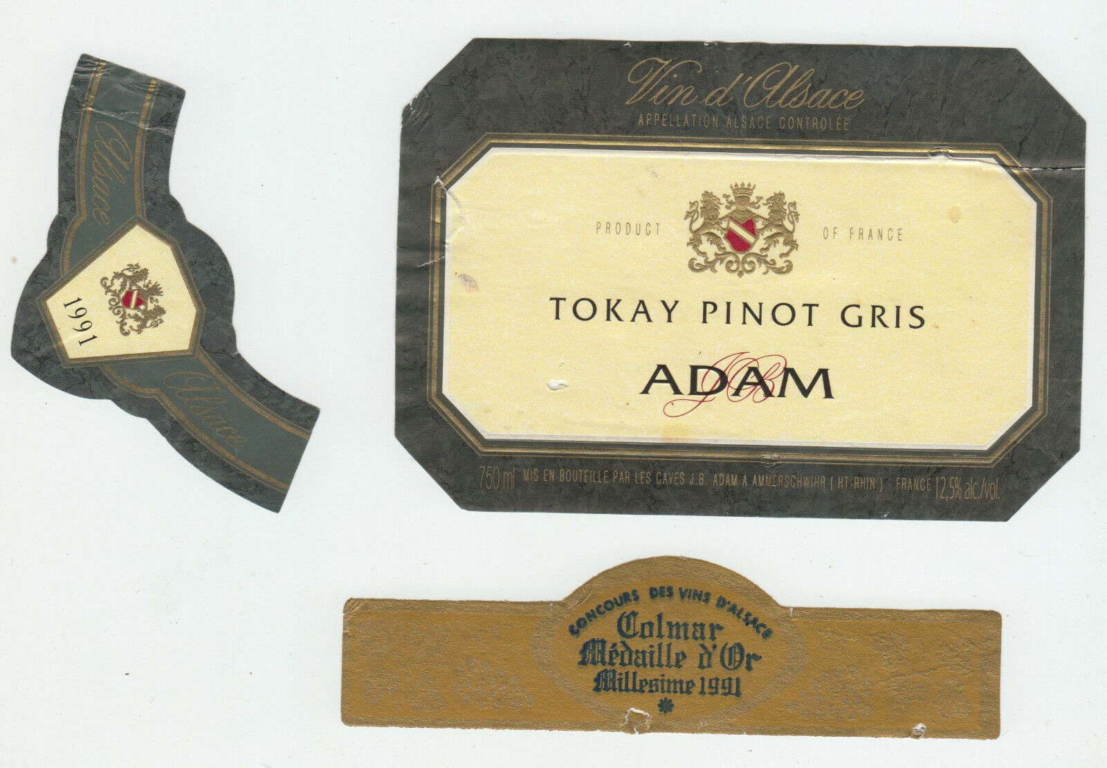 ETIQUETTE DE VIN D ALSACE TOKAY PINOT GRIS 1991 MEDAILLE D OR COLMAR 402631696642