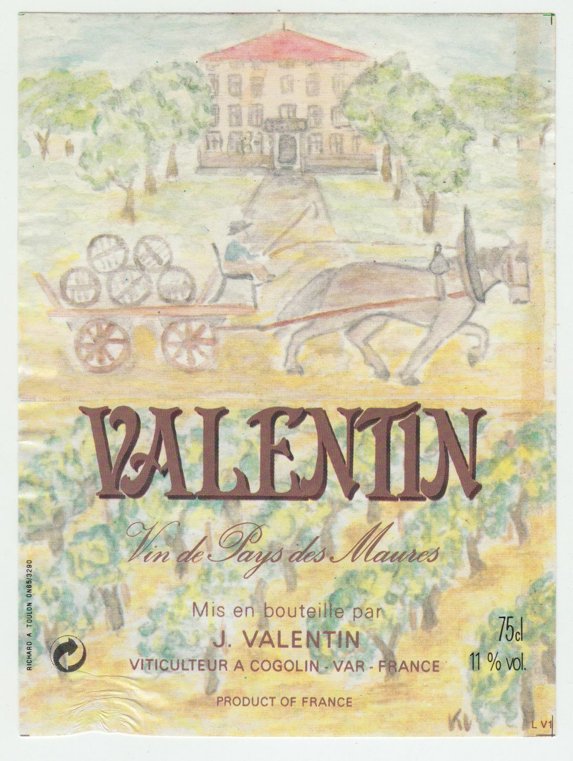 ETIQUETTE DE VIN DE PAYS DES MAURES VALENTIN COGOLIN 124570864132