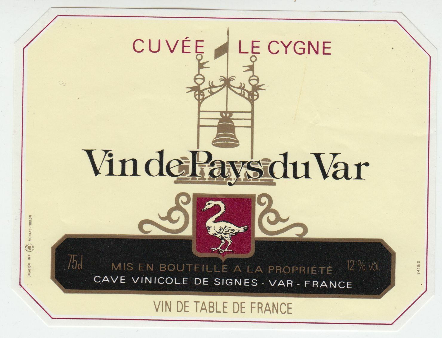 ETIQUETTE DE VIN DE PAYS DU VAR CUVEE LE CYGNE 124569409462