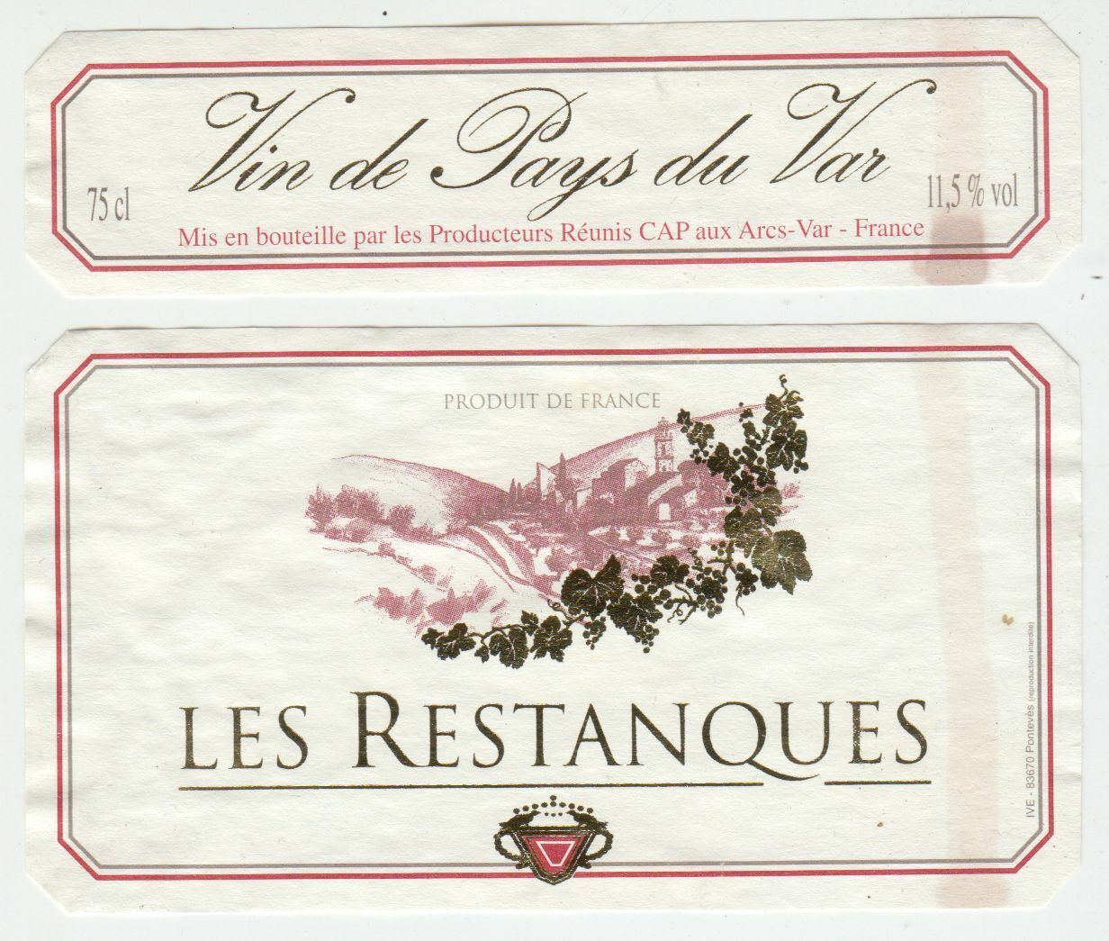 ETIQUETTE DE VIN DE PAYS DU VAR LES RESTANQUES 124569409472