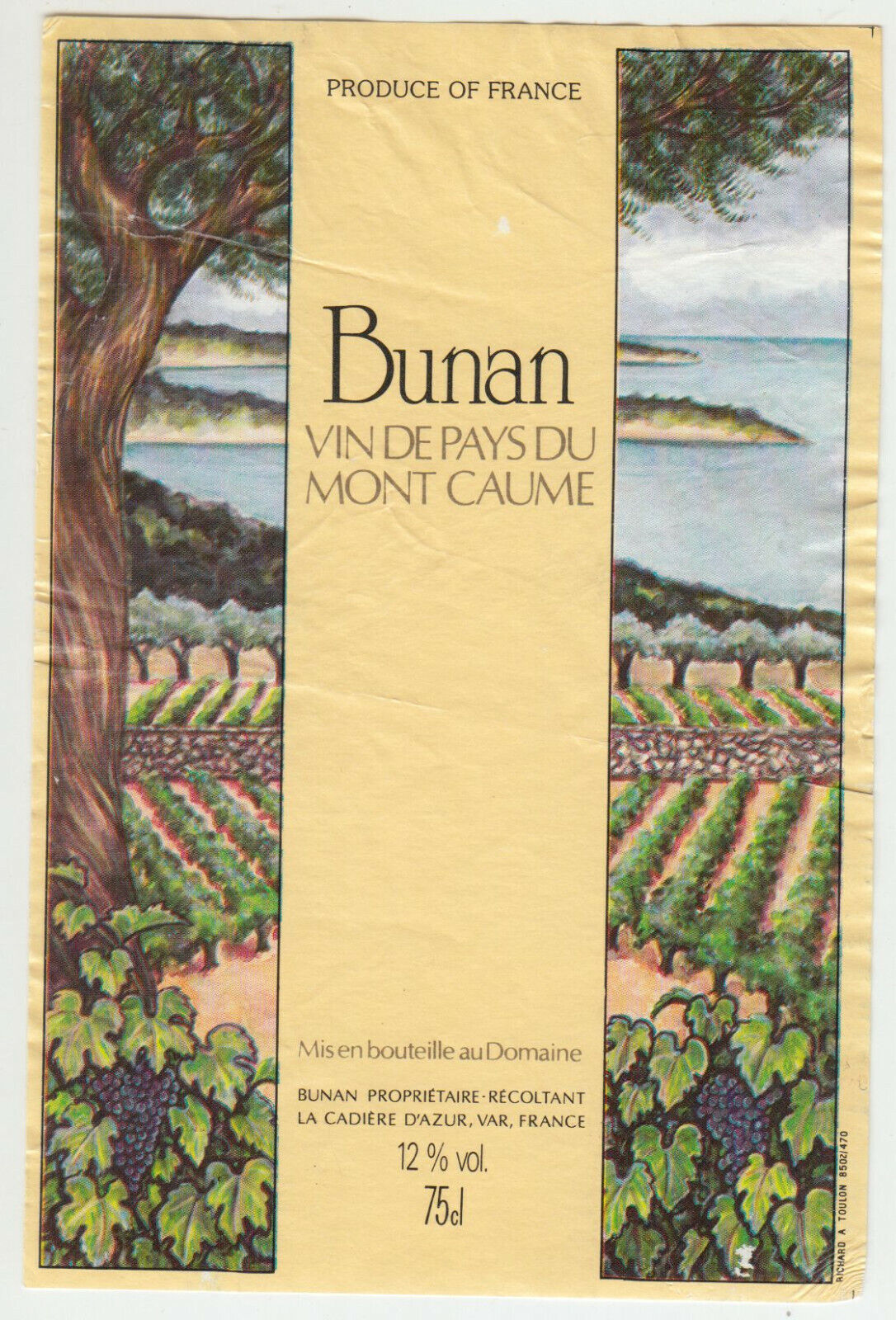 ETIQUETTE DE VIN DU MONT CAUME BUNAN LA CADIERE D AZUR 402689167332