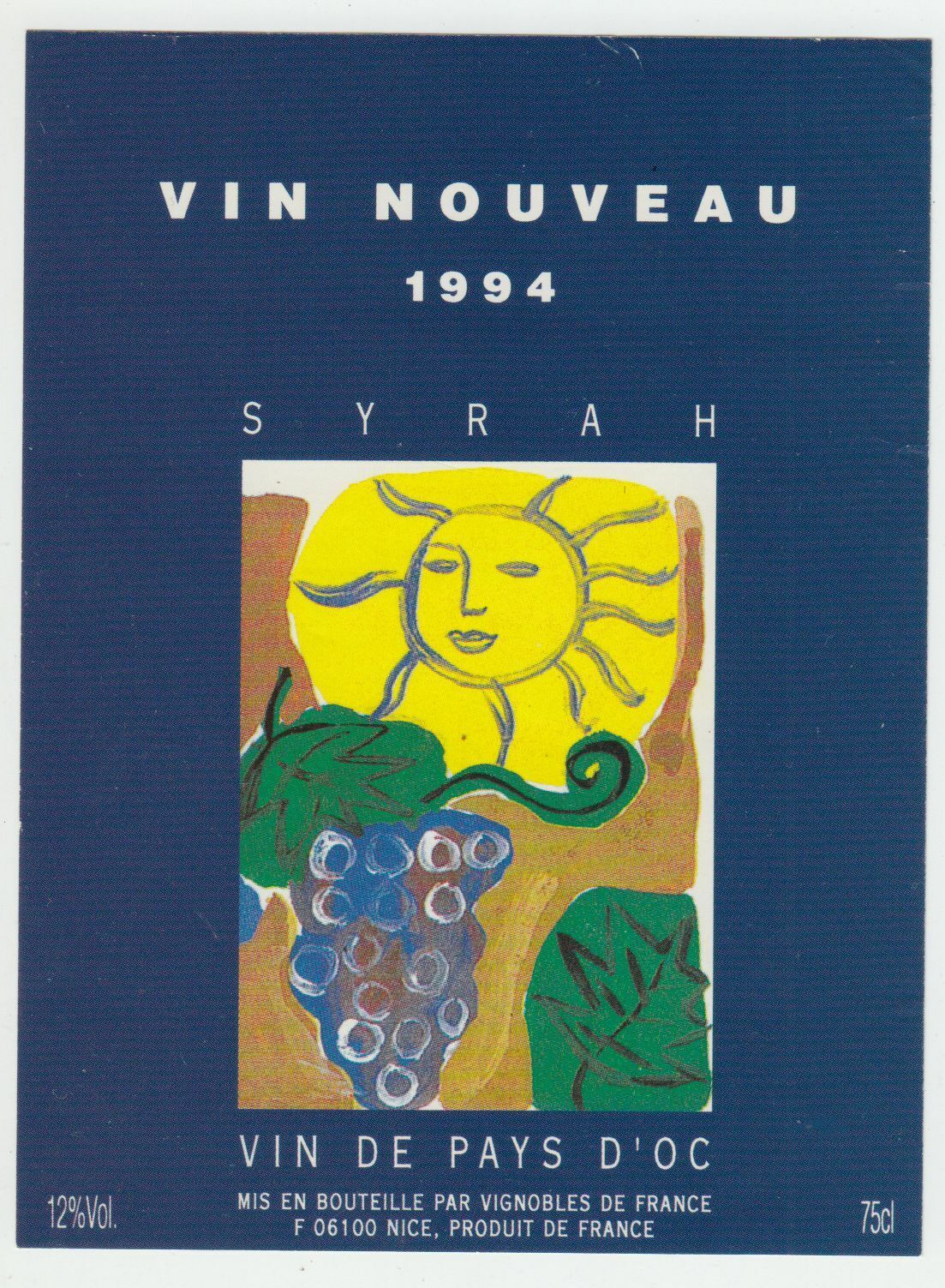 ETIQUETTE DE VIN DU PAYS D OC 1994 VIN NOUVEAU SYRAH 124572490062