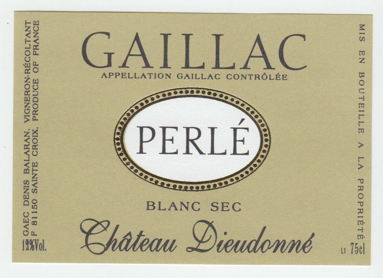 ETIQUETTE DE VIN GAILLAC PERLE CHATEAU DIEUDONNE 124552112012