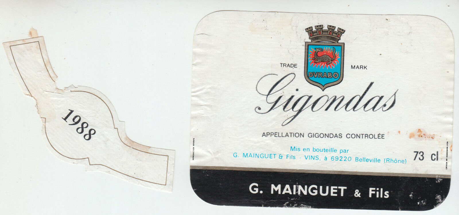 ETIQUETTE DE VIN GIGONDAS 1988 G MAINGUET ET FILS 124461947772