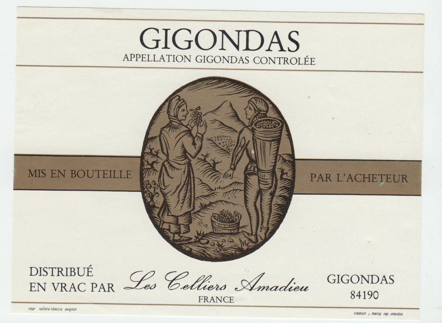 ETIQUETTE DE VIN GIGONDAS LES CELLIERS AMADIEU 124461947802