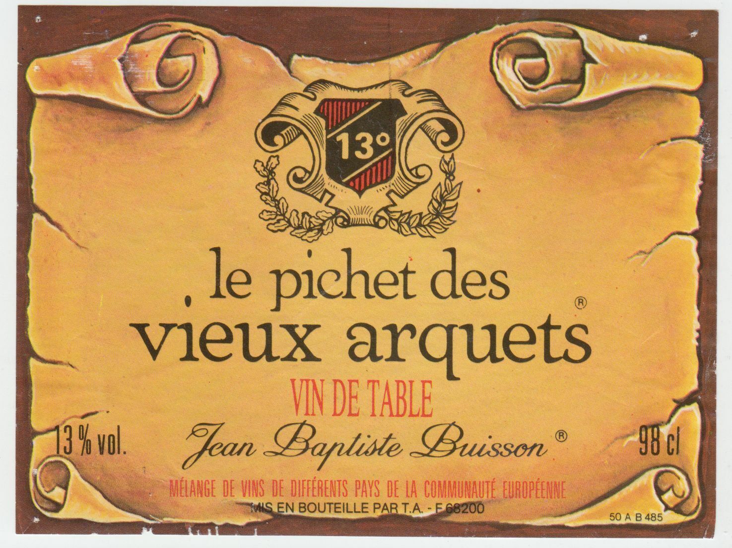 ETIQUETTE DE VIN LE PICHET DES VIEUX ARQUETS JEAN BAPTISTE BUISSON 124438229342