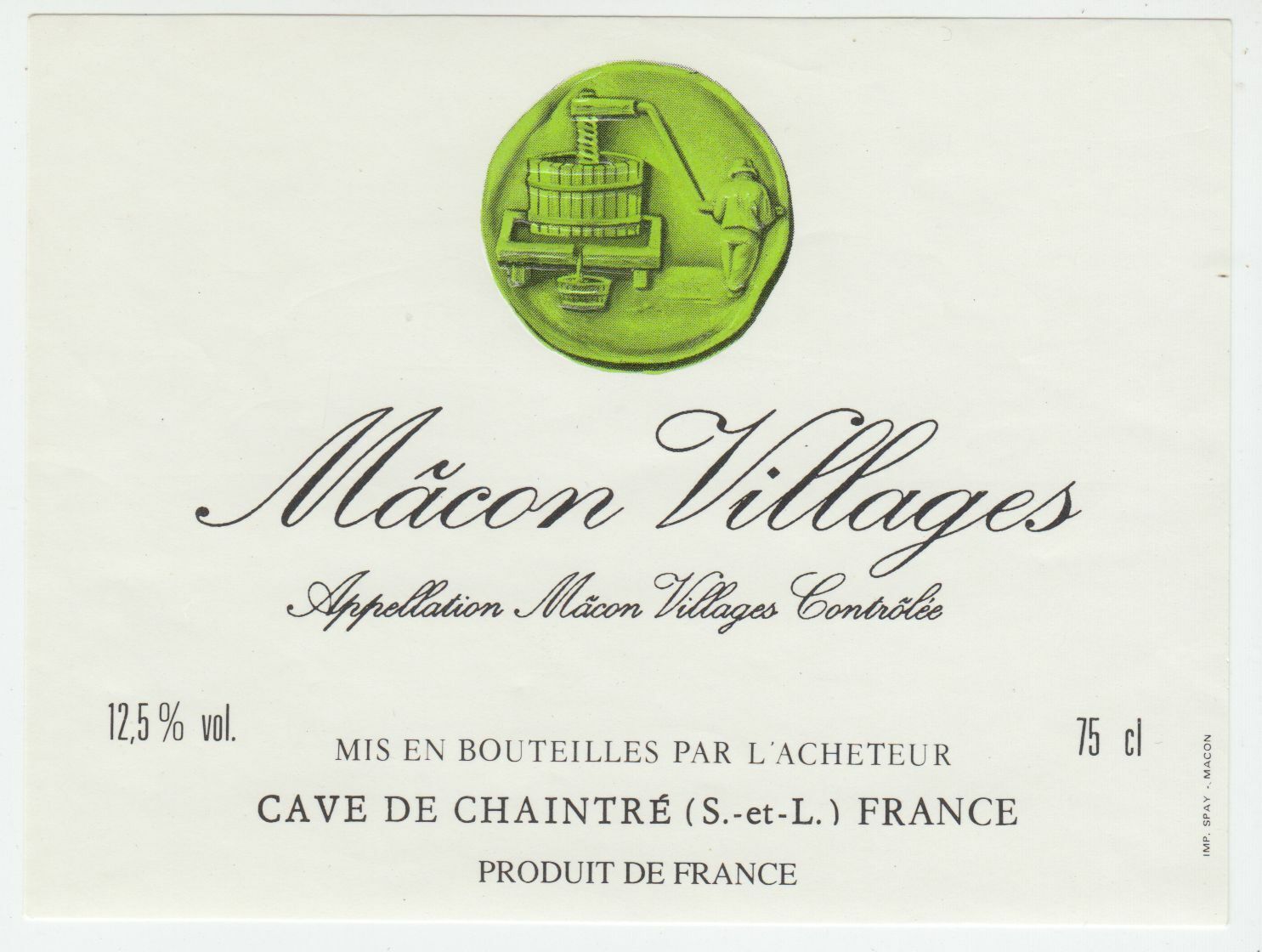 ETIQUETTE DE VIN MACON VILLAGE CAVE DE CHAINTRE 402582999362