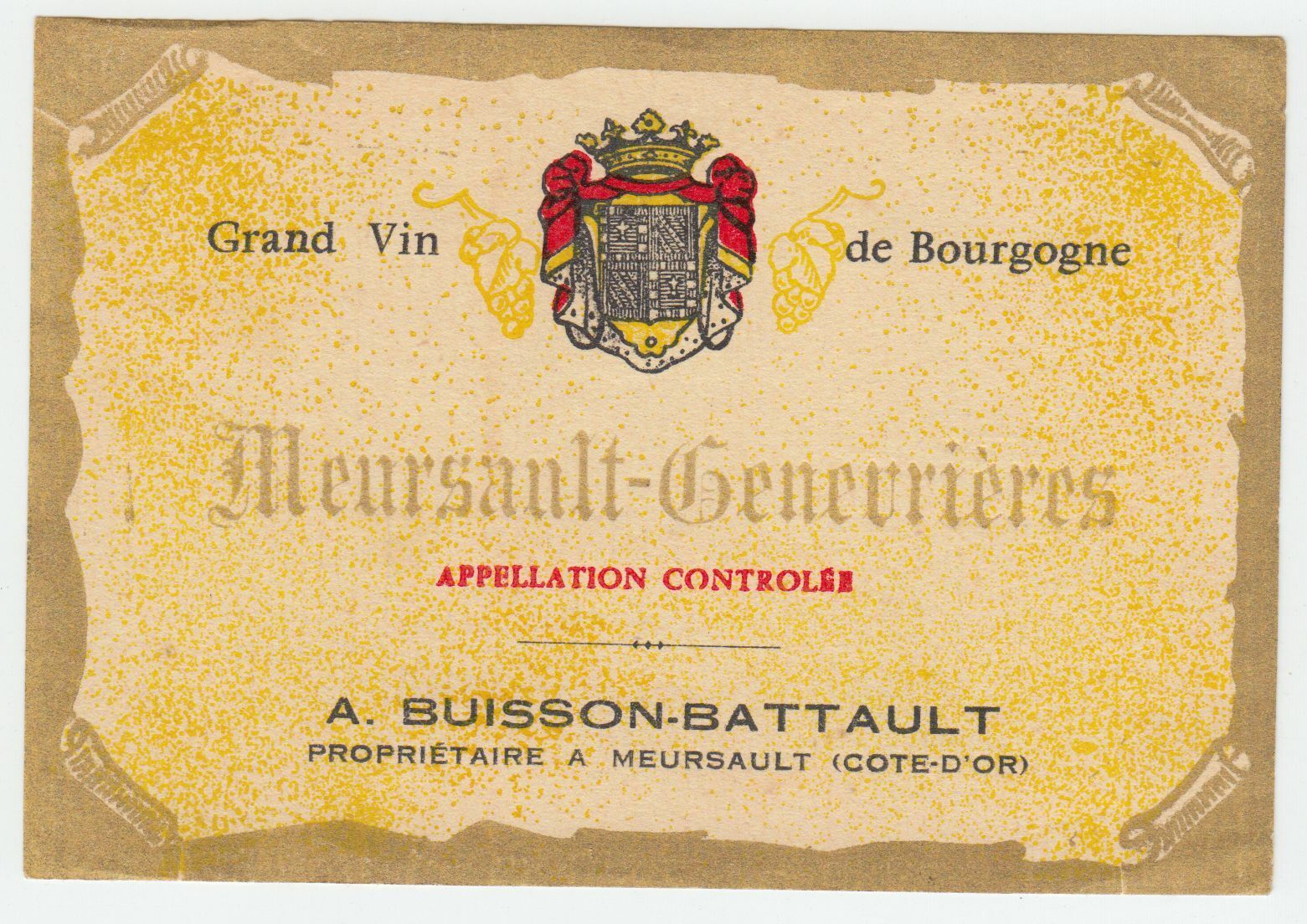 ETIQUETTE DE VIN MEURSAULT GENEVRIERES A BUISSON BATTAULT 124463377122