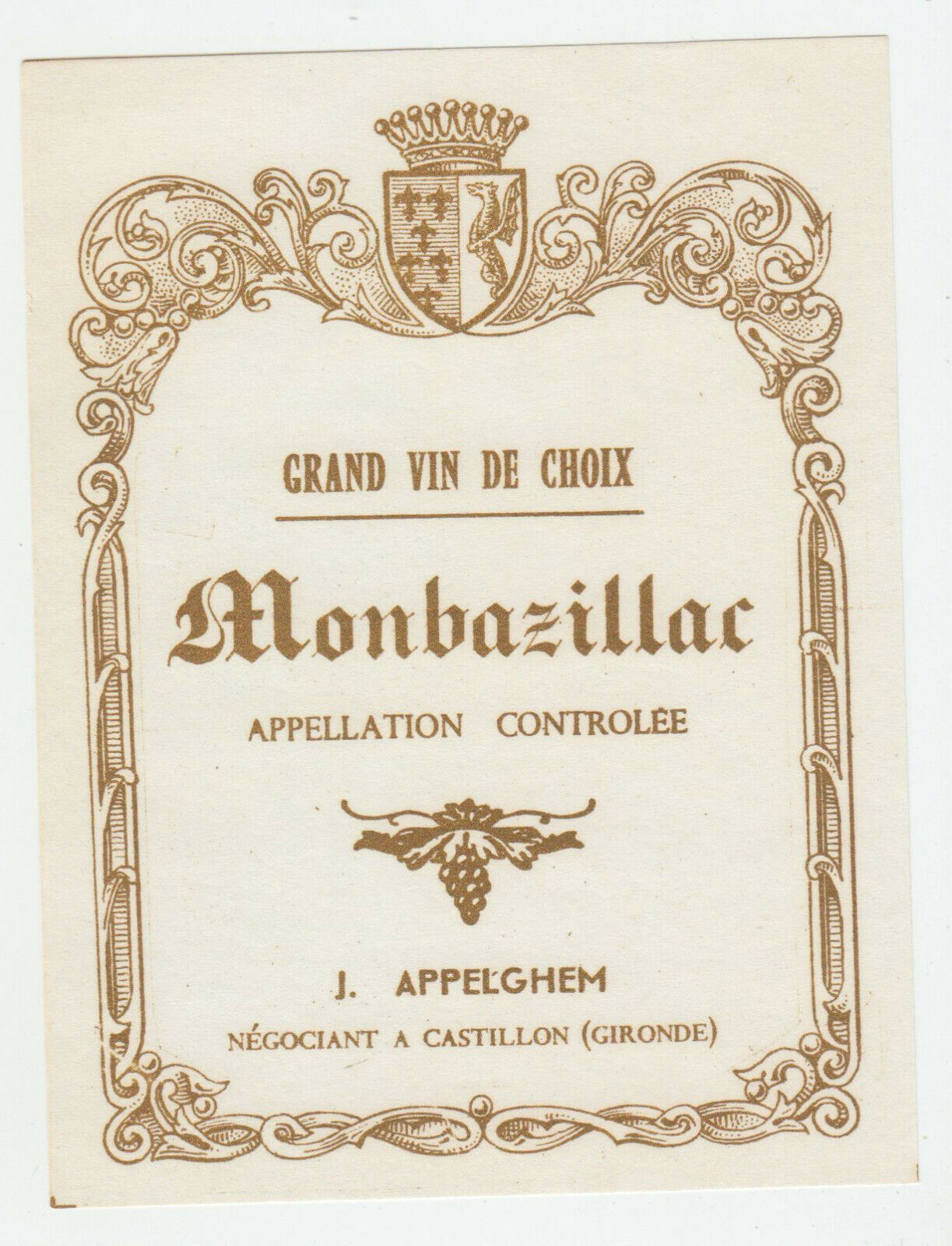 ETIQUETTE DE VIN MONBAZILLAC J APPELGHEM 124539262542