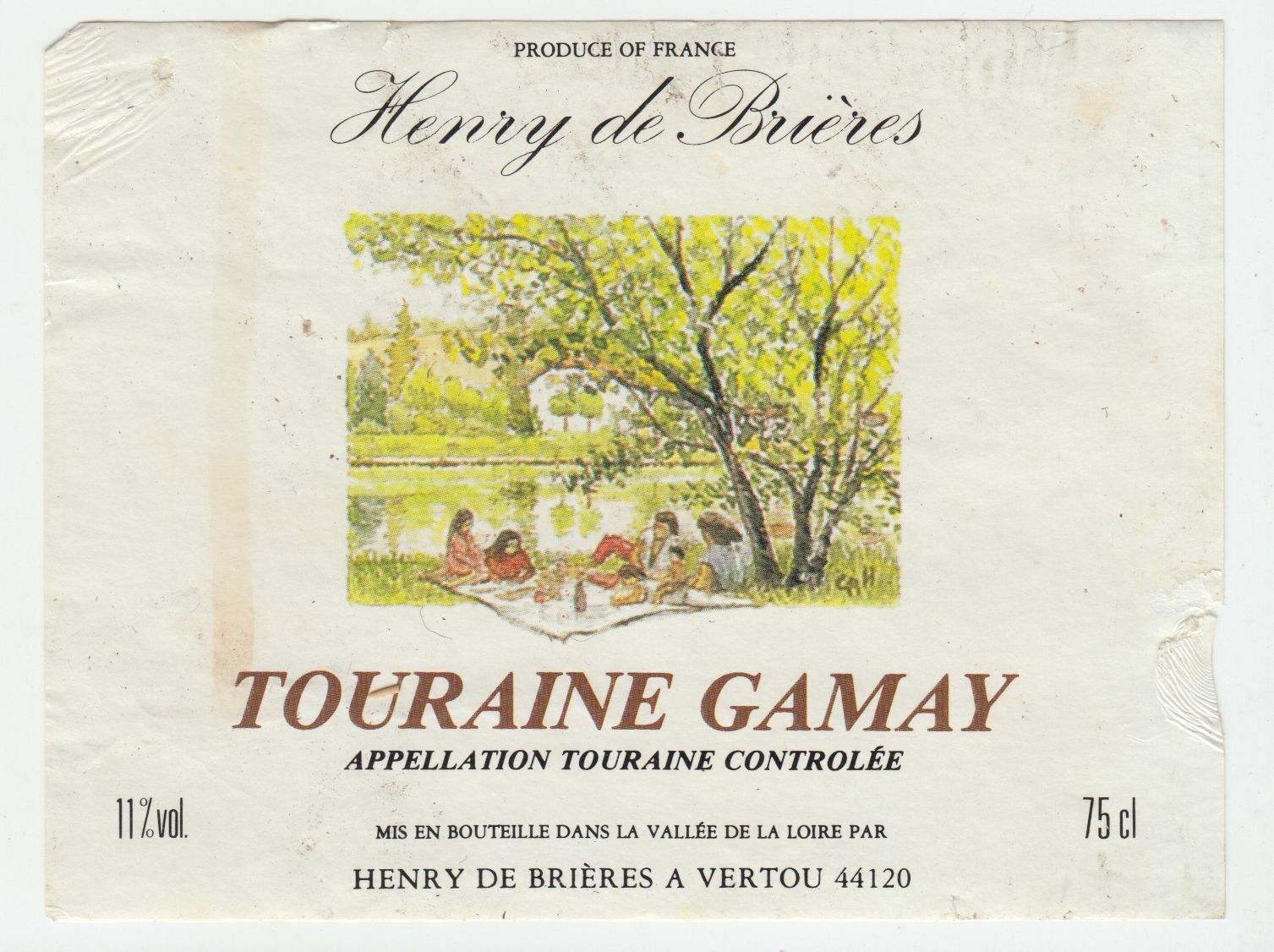 ETIQUETTE DE VIN TOURAINE GAMAY HENRY DE BRIERES 124511870192