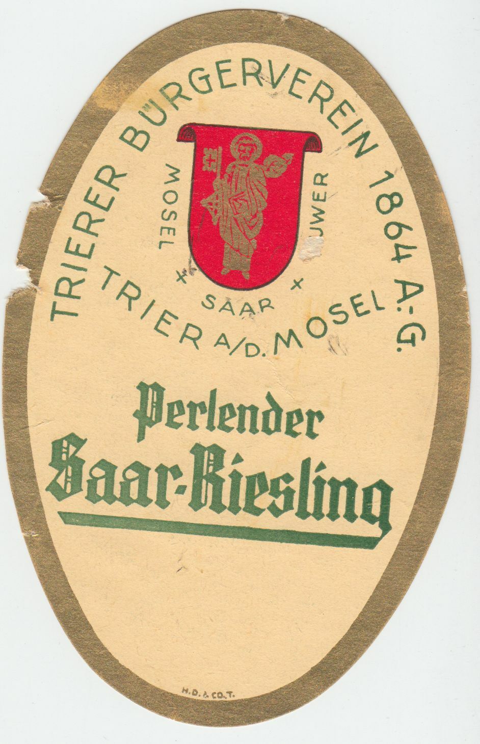 ETIQUETTE DE VIN TRIERER BURGERVEREIN PERLENDER SAAR RIESLING 402553003242