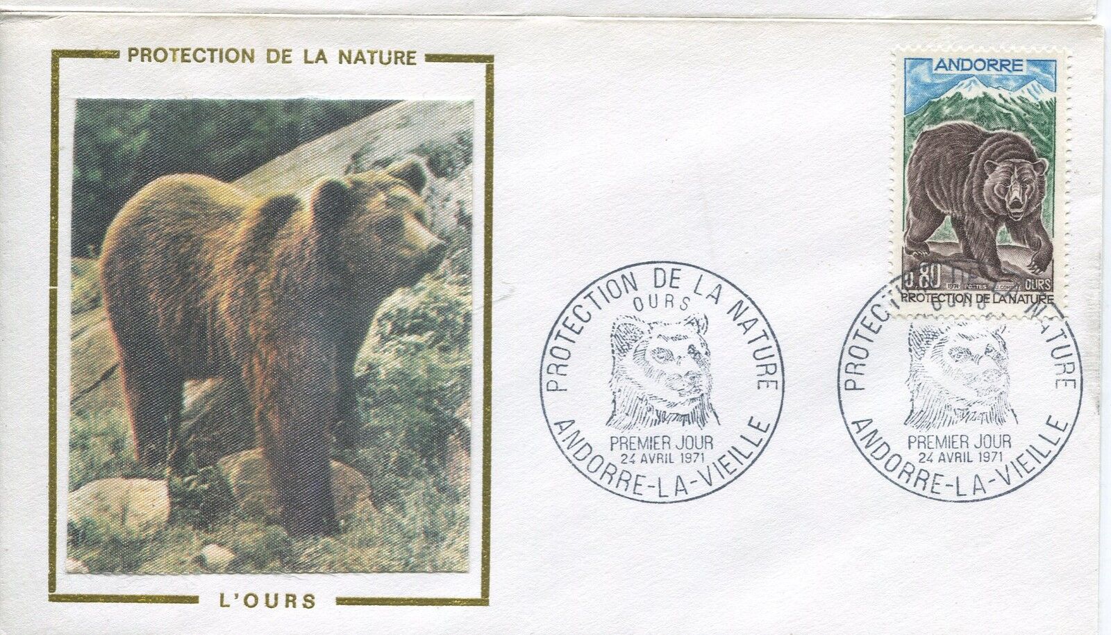 FDC PREMIER JOUR ANDORRE 1971 TIMBRE N 210 FAUNE L OURS DES PYRENEES 121463642192