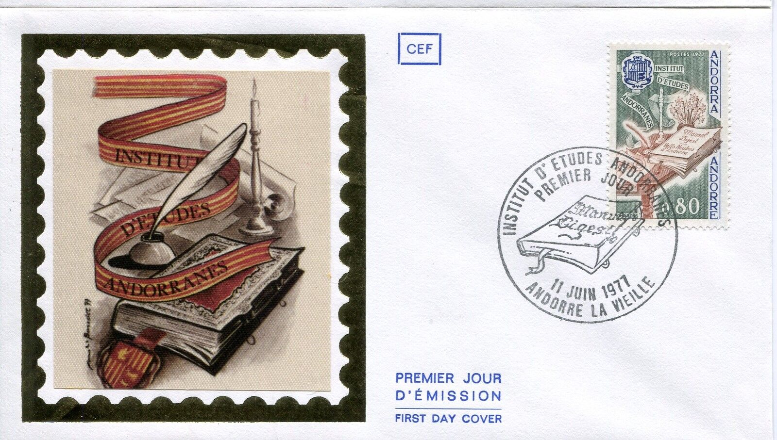 FDC PREMIER JOUR ANDORRE 1977 TIMBRE N 263 INSTITUT DES ETUDES ANDORRANES 121462949902