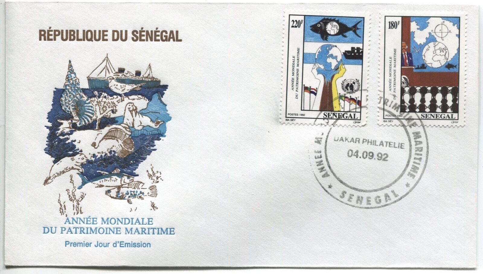 FDC SENEGAL DAKAR 4091992 THEME ANNEE MONDIALE PATRIMOINE MARITIME 110839977972