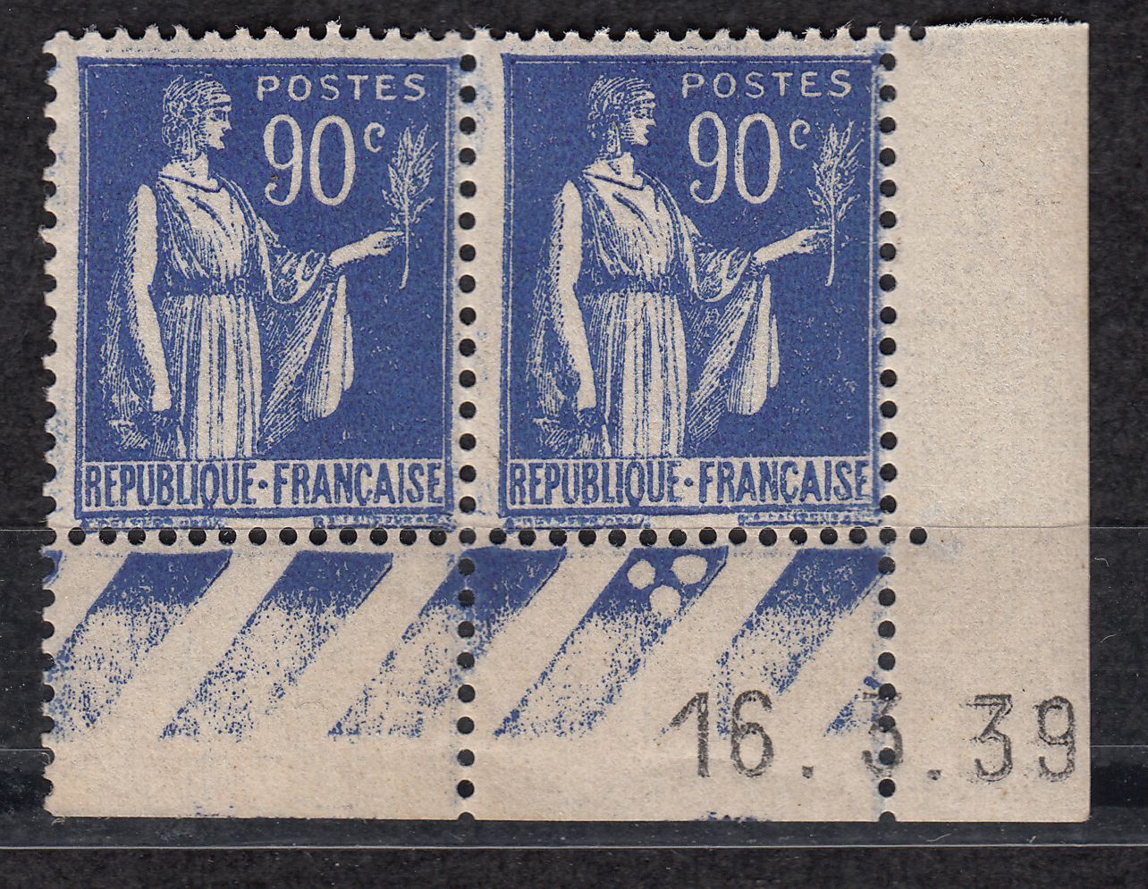 FRANCE COIN DATE BLOC DE 2 TIMBRE NEUF N 368 TYPE PAIX 401470843932