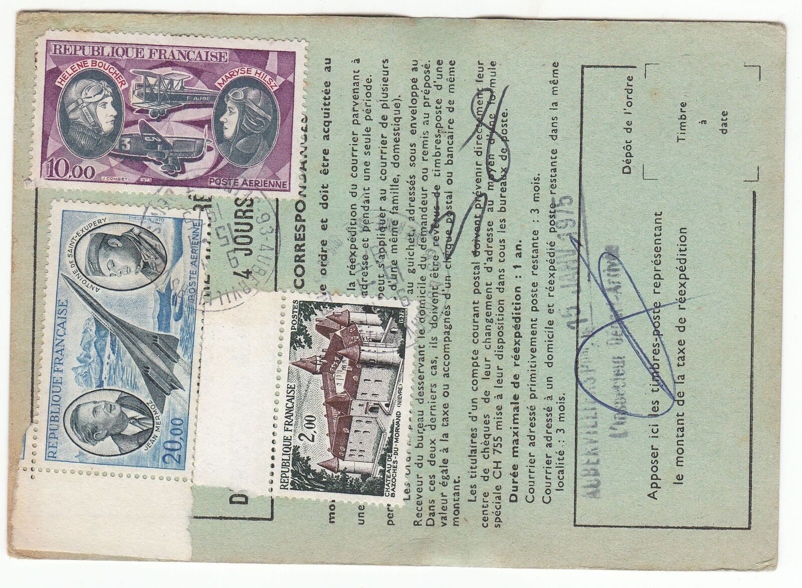 FRANCE TIMBRE ORDRE DE REEXPEDITION AUBERVILLIERS POUR VIENNE 1975 401076108512