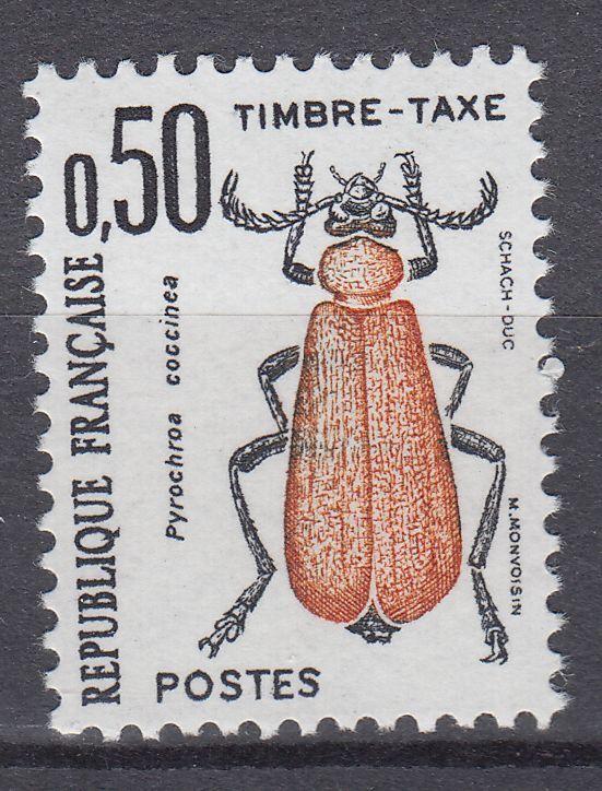 FRANCE TIMBRE TAXE NEUF N 105 INSECTE PYROCHROA COCCINEA 123544356172