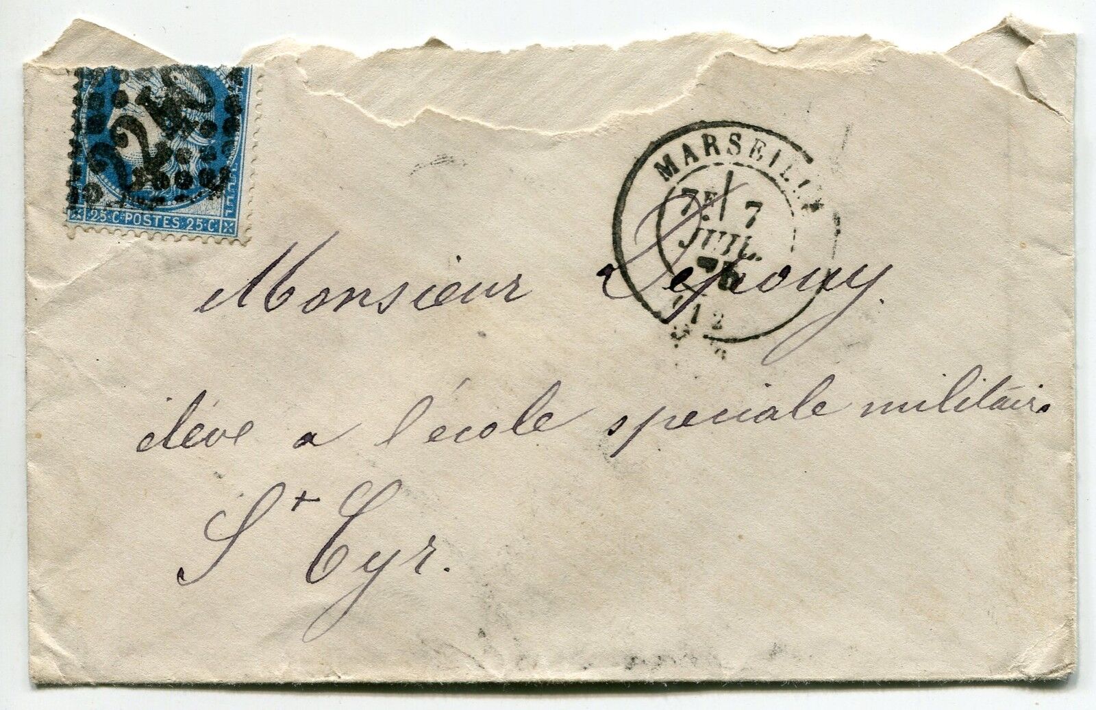 LETTRE ANCIENNE MARSEILLE POUR SAINT CYR 1875 TAMPON ARRIVEE AU DOS 121123582902